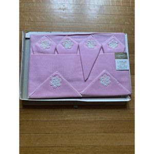 Empress Vintage Mid Century Set Tablecloth and 6 Napkins Pink Rayon Lace Trim